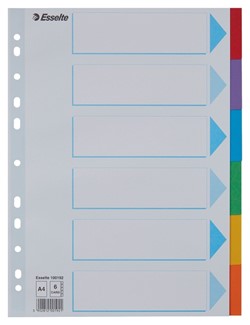 Tabbladen Esselte Standaard A4 6-delig karton 11-rings met voorblad assorti