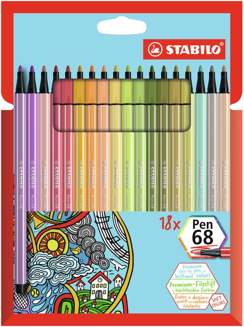 rook klein krans Viltstift STABILO Pen 68 etui à 18 nieuwe kleuren Duurzame Kantoorartikelen