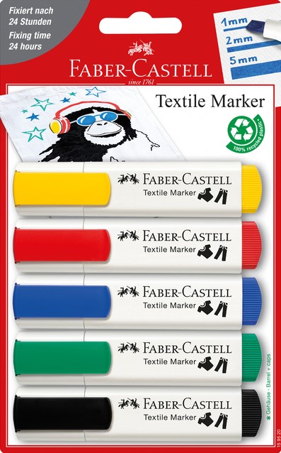 wakker worden Helder op Voorzitter Viltstift Faber-Castell textiel blister à 5 kleuren Duurzame  Kantoorartikelen