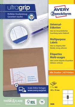 Etiket Avery 3426 105x70mm wit 800 stuks