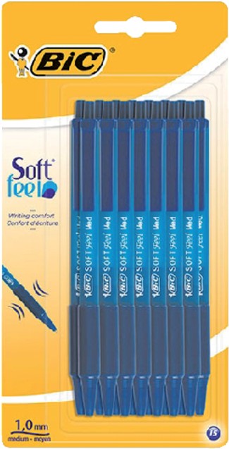 Ja Onderhoud schermutseling Balpen Bic Soft Feel Clic Grip blauw medium blister à 15st Duurzame  Kantoorartikelen
