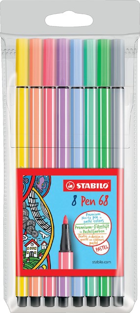 aanplakbiljet Relatieve grootte Keuze Viltstift STABILO Pen 68 pastel etui à 8 kleuren Duurzame Kantoorartikelen