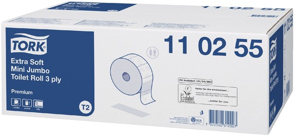 eenvoudig onderwerpen kussen Toiletpapier Tork Mini jumbo T2 premium 3-laags 12x120mtr wit 110255  Duurzame Kantoorartikelen