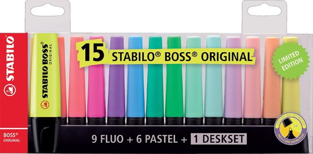 motor Chromatisch Redelijk Markeerstift STABILO Boss Original deskset à 15 kleuren Duurzame  Kantoorartikelen